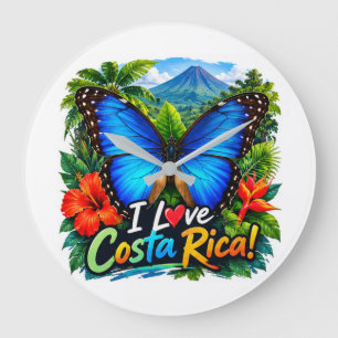 I Love Costa Rica Blue Morpho Butterfly Large Clock