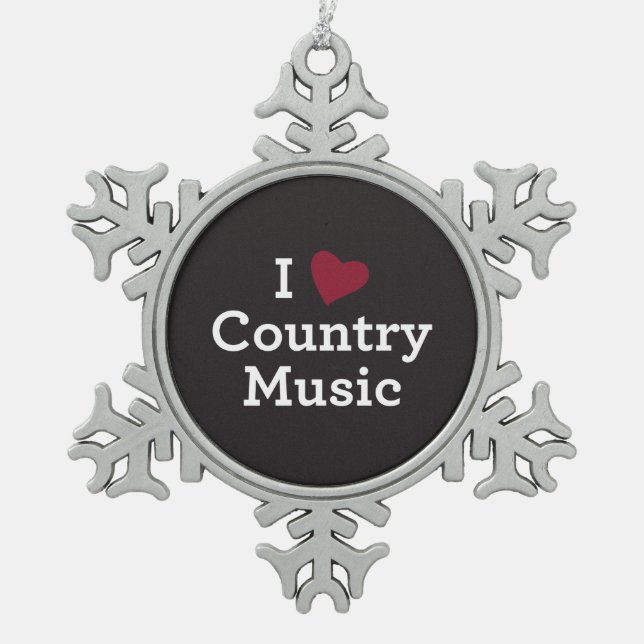 I Love Country Music Snowflake Pewter Christmas Ornament (Front)