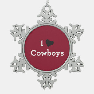 I Love Cowboys Snowflake Pewter Christmas Ornament