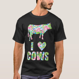 I Love Cows Colourful Flowers Pattern Heart Cow Pr T-Shirt