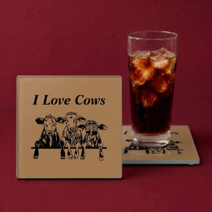 I Love Cows Glass Coaster