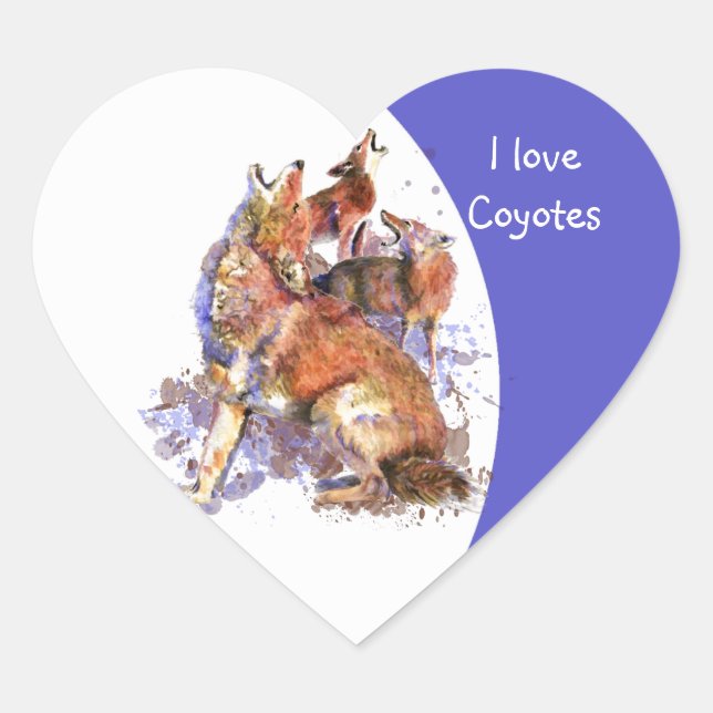 "I love Coyotes, Animal with Heart Heart Sticker (Front)