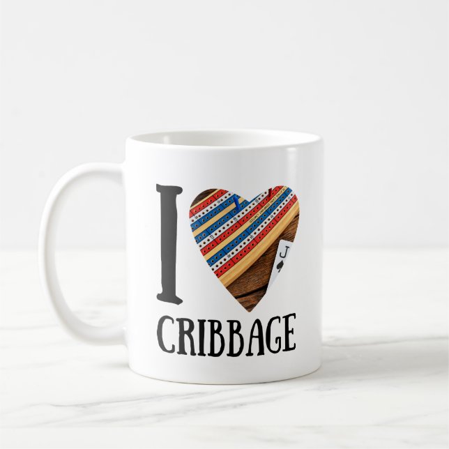 I love cribbage - heart coffee mug (Left)