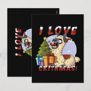 I LOVE CRITHMAS Llama Holiday Postcard