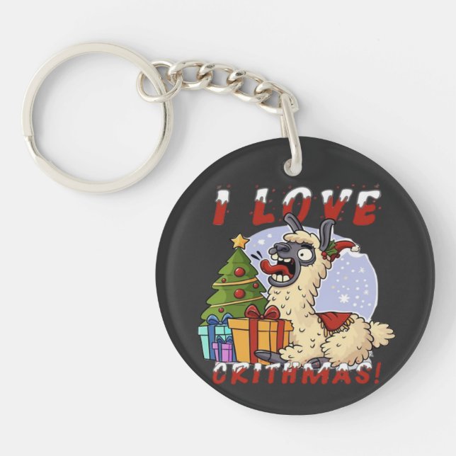 I LOVE CRITHMAS Llama  Key Ring (Front)