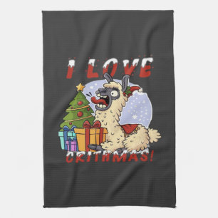 I LOVE CRITHMAS Llama Tea Towel
