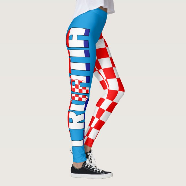 I Love Croatia Inscription Flag Chequered Pattern Leggings (Right)