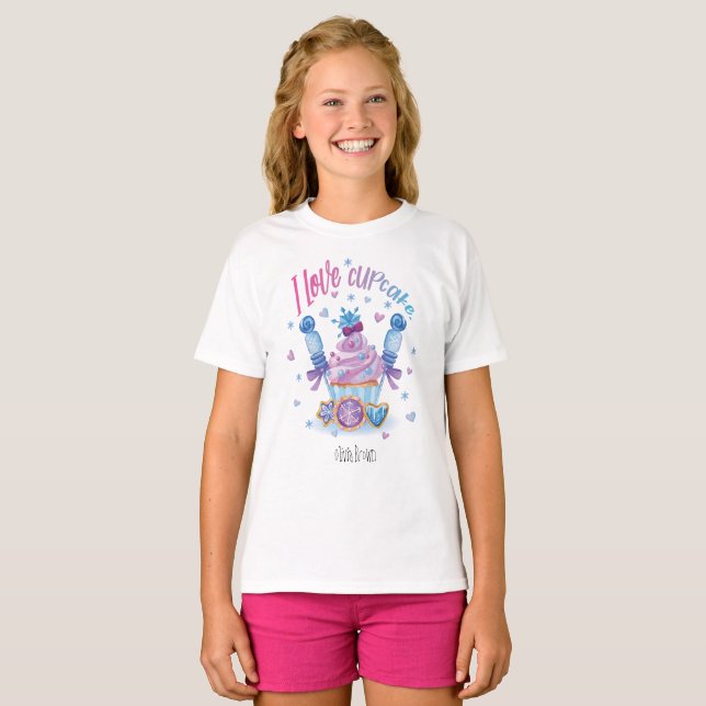 I love Cupcake text Blue Cupcake Candy and name T-Shirt (Front Full)