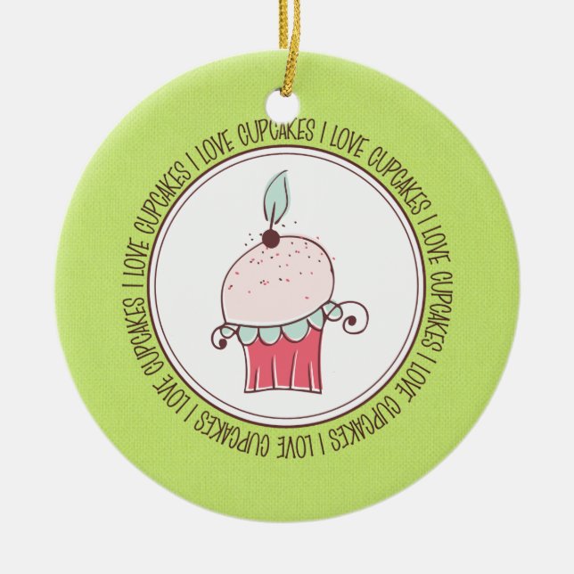 I Love Cupcakes Ceramic Christmas Ornaments (Front)