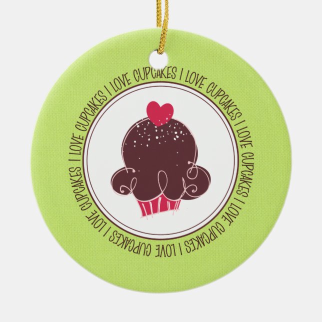 I Love Cupcakes Ceramic Christmas Ornaments (Front)