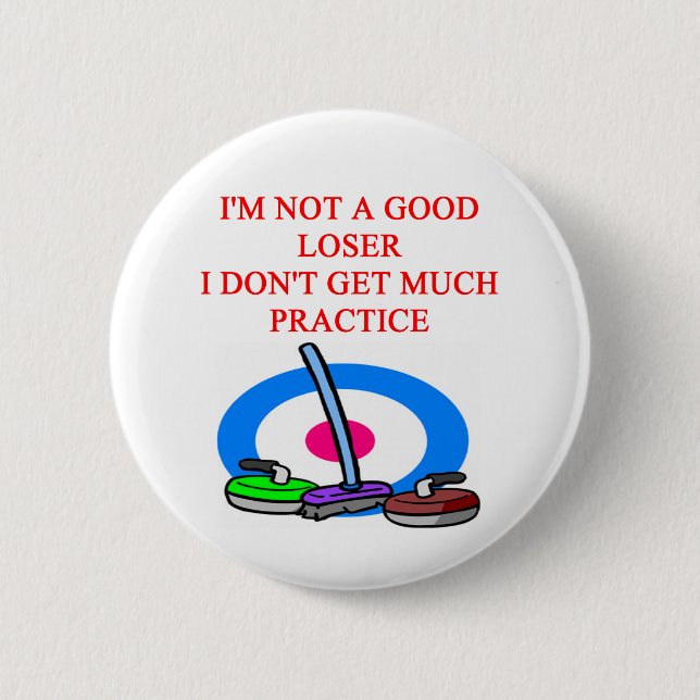 i love curling 6 cm round badge (Front)
