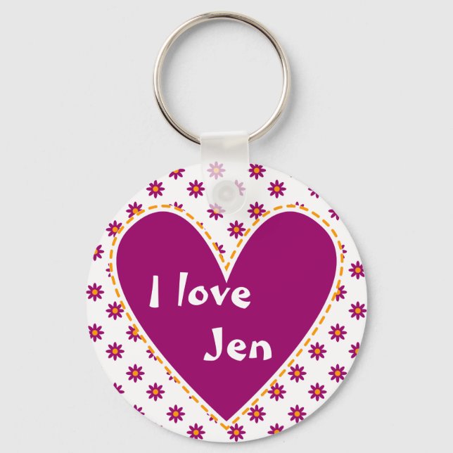 "I love" - Customise with your name Key Ring (Front)