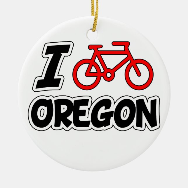 I Love Cycling Oregon Ceramic Tree Decoration (Front)