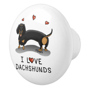 I Love Dachshunds (black and tan) Cute dog Ceramic Knob