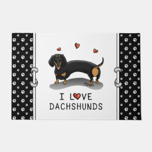 I Love Dachshunds (black and tan) Cute dog Doormat