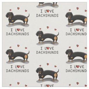 I Love Dachshunds (black and tan) Cute dog Fabric