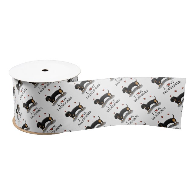 I Love Dachshunds (black and tan) Cute dog Satin Ribbon (Spool)