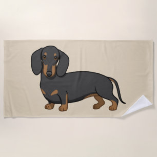 I Love Dachshunds Cute Black Wiener Dog Beach Towel