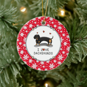 I Love Dachshunds Dachsies (black and tan) Cute Ceramic Ornament