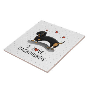 I Love Dachshunds Dachsies (black and tan) Cute Ceramic Tile