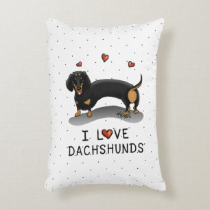 I Love Dachshunds Dachsies (black and tan) Cute Decorative Cushion