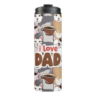 "I Love Dad" Cat & Coffee Seamless Pattern - Fathe Thermal Tumbler