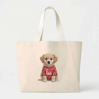 I Love Dad Cute Puppy Dog with Paw Prints Large Tote Bag