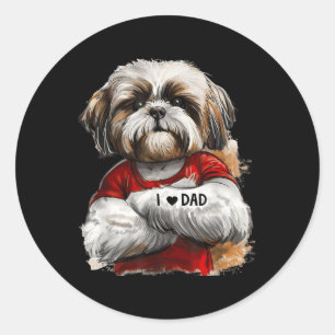 I Love Dad Tattoo Shih Tzu Dad Funny Fathers Day  Classic Round Sticker