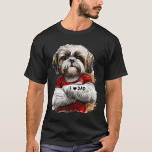 I Love Dad Tattoo Shih Tzu Dad Funny Fathers Day  T-Shirt