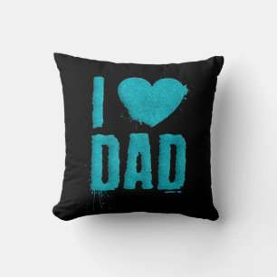 I Love Dad Teal Glitter Typography Throw Pillow
