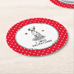 I Love Dalmatians (black 1) Hearts Cute Round Paper Coaster