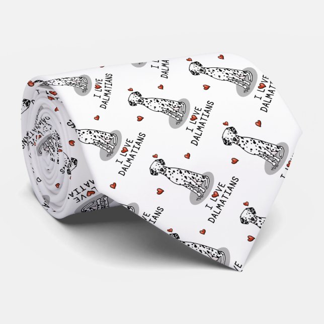 I Love Dalmatians (black 1) Hearts Cute Tie (Rolled)