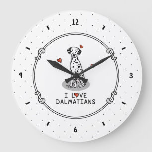I Love Dalmatians (black 1) Hearts Fun Large Clock