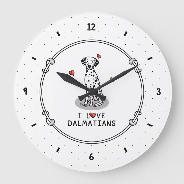 I Love Dalmatians (black 1) Hearts Fun Large Clock (Front)