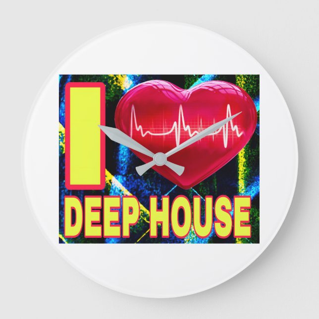 I LOVE DEEP HOUSE YELLOW FONTS LARGE CLOCK (Front)