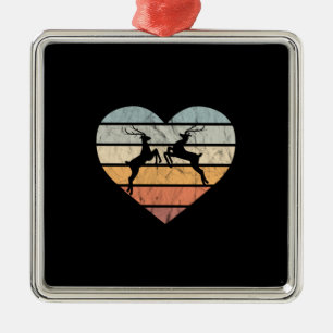 I Love Deer Retro Heart for Hunter Metal Ornament