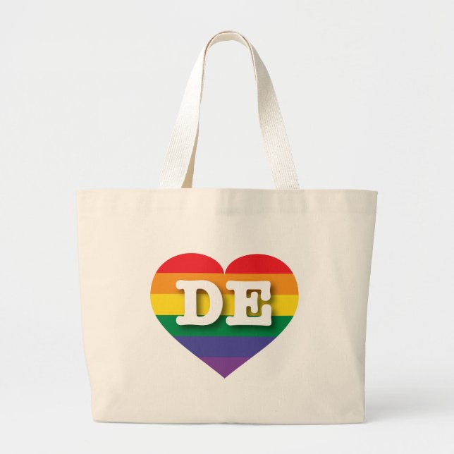I Love Delaware Rainbow Heart Large Tote Bag (Front)