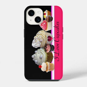 I LOVE DELICIOUS CUPCAKES Pink,Fuchsia White iPhone 14 Case