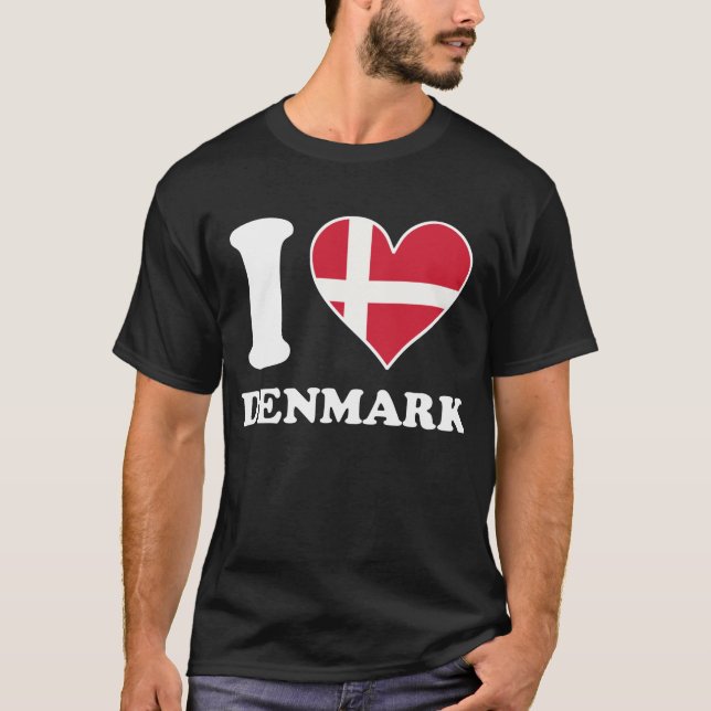 I Love Denmark Danish Flag Heart T-Shirt (Front)