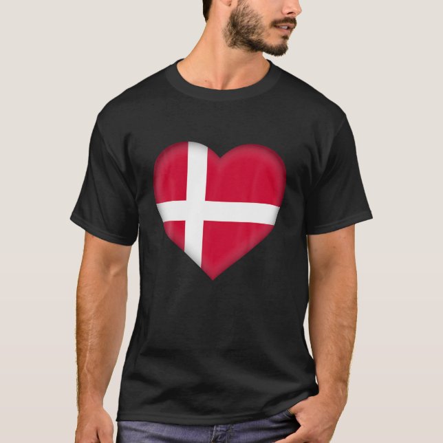 I Love Denmark T Shirt Danish Flag Heart Outfit (Front)