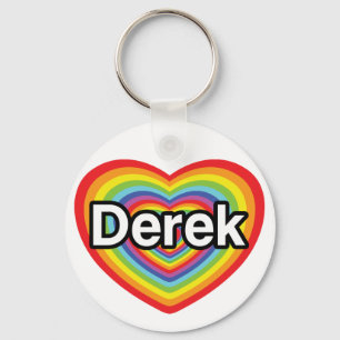 I love Derek: rainbow heart Key Ring
