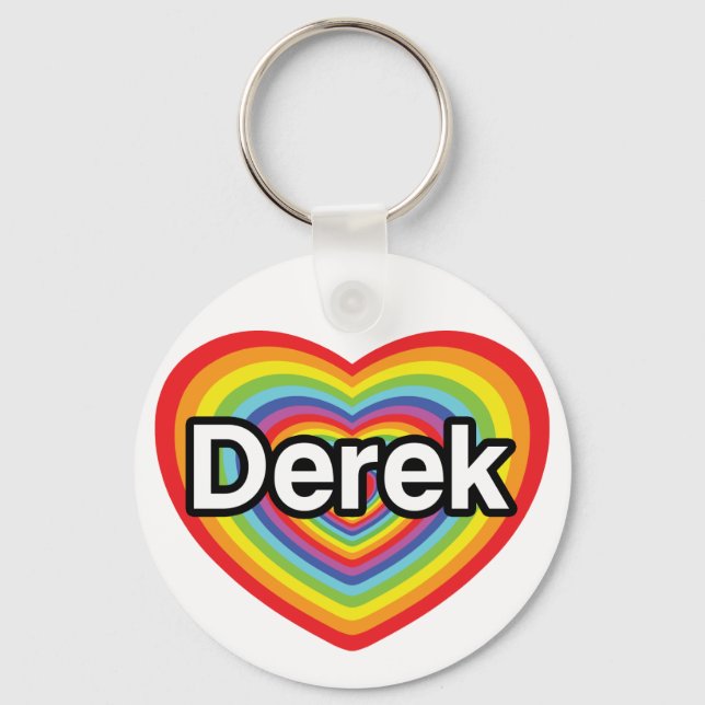 I love Derek: rainbow heart Key Ring (Front)