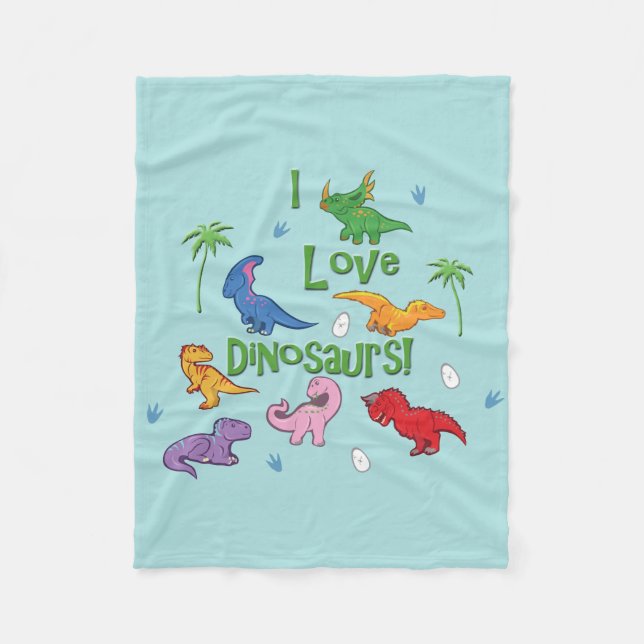 I Love Dinosaurs! (Cute) Fleece Blanket (Front)