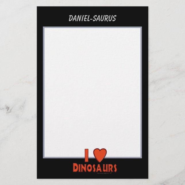 I Love Dinosaurs Red Black and White Custom Paper (Front)