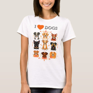 I Love Dogs Folk Art - 3x3 Style T-Shirt