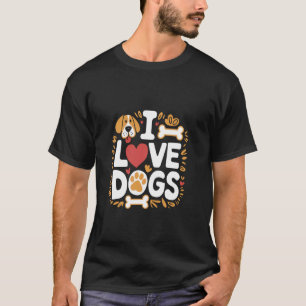 I Love Dogs Heart Paw Bones Cute Design T-Shirt
