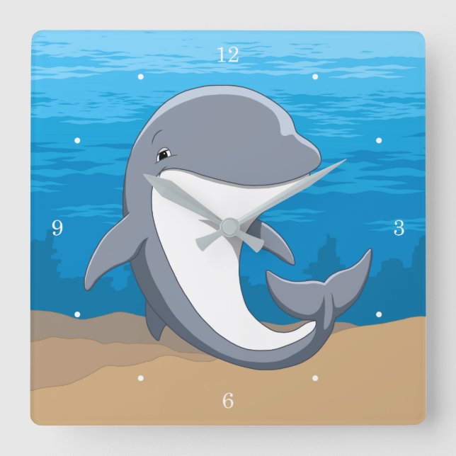I Love Dolphins Cute Bottlenose Square Wall Clock (Front)