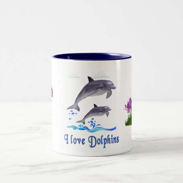 I love Dolphins Two-Tone Coffee Mug (Center)