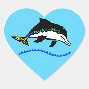 I love DOLPHINS - Wildlife - Ocean blue Heart Sticker