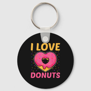 I Love Donuts Heart Shaped Funny Doughnut Lover  Key Ring
